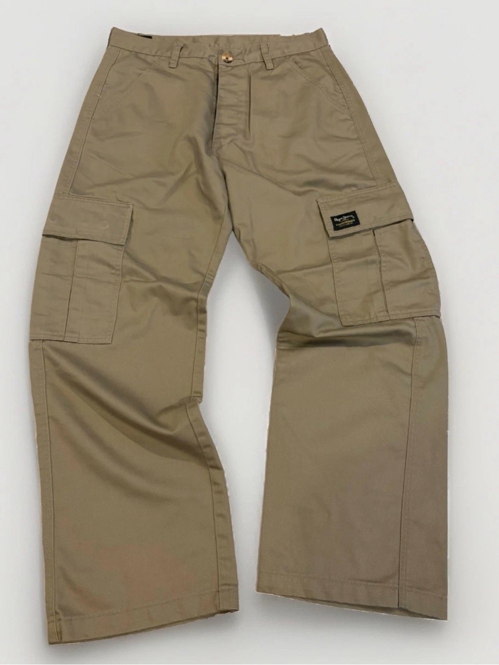 Vintage Pepe Cargo Combat Pants Beige Size 34 Baggy Straight Leg Y2K Skater UK